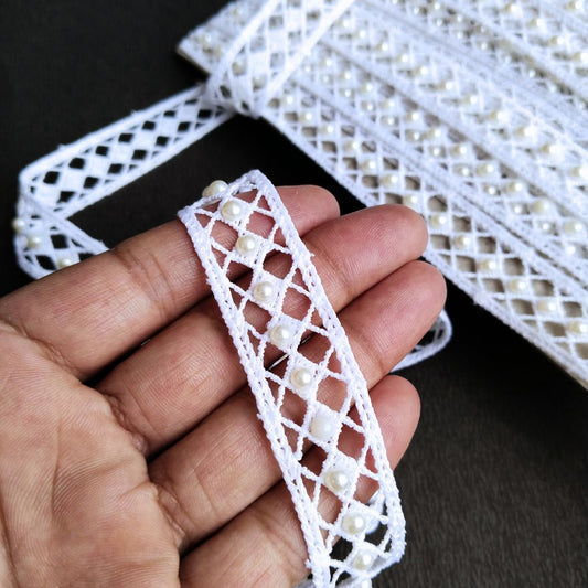 White Pearl Net Lace Trim for Clothing & DIY Craft