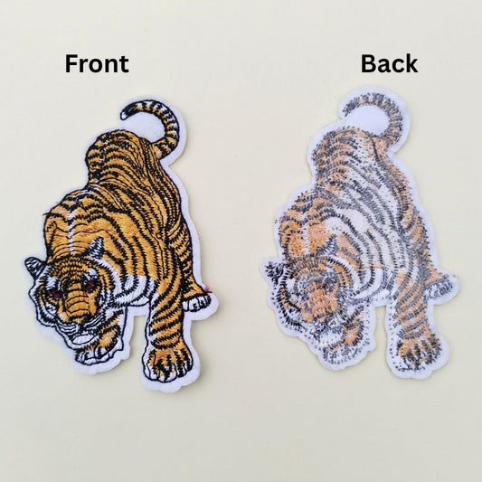 Gleemify tiger head hotfix patch close-up vivid orange black embroidery for jacket India