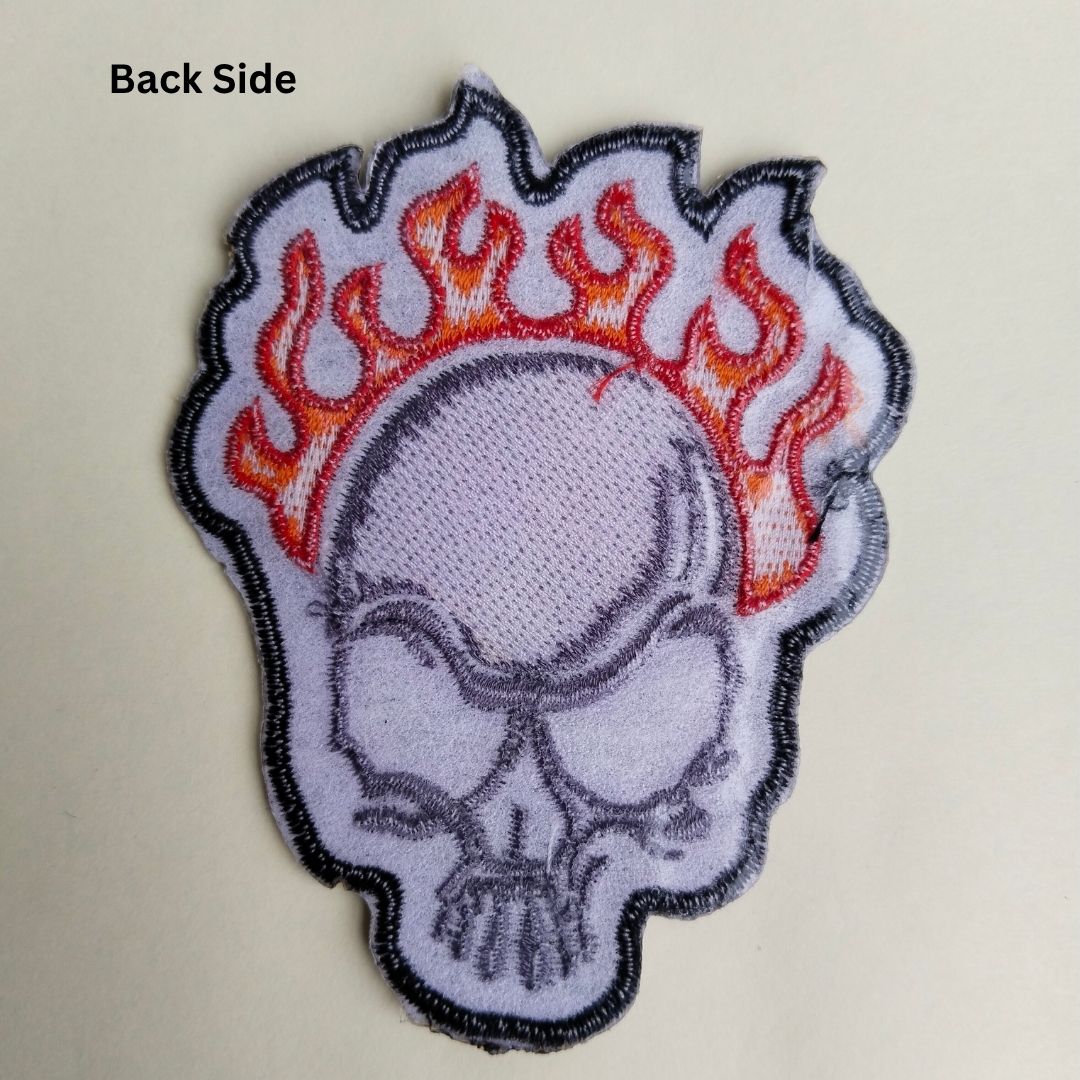 Fire Skeleton Head Embroidered Hotfix Applique