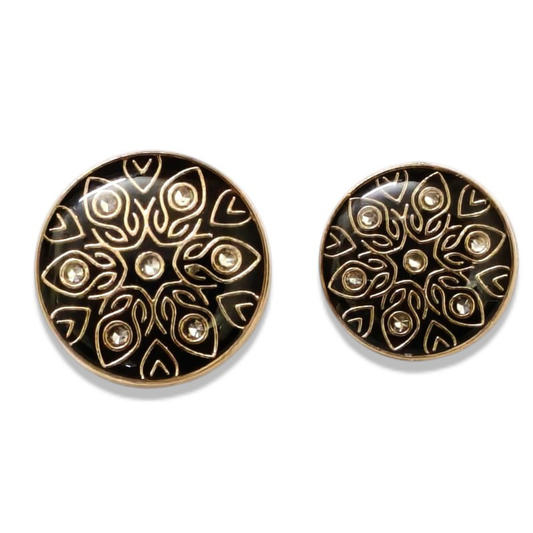 Black enamel floral crystal buttons close-up detail for suit – Gleemify