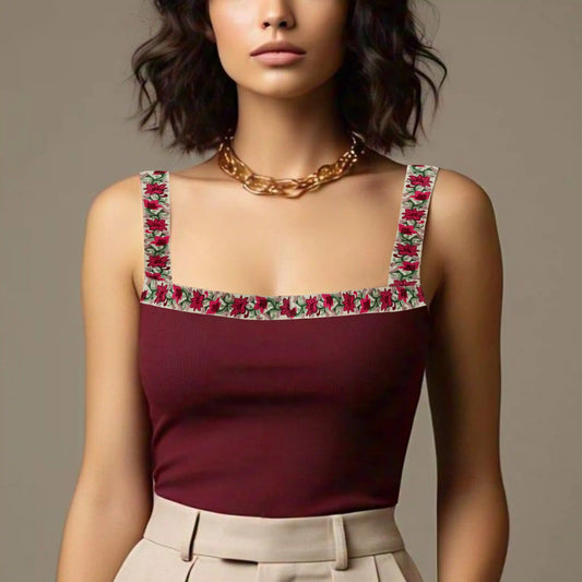 Cream Base Red Floral Embroidered Lace Trim for Sarees, Kurtis, Dupattas, Bags & DIY Projects | 2 Meters