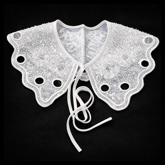 Peter Pan collar sequins close-up – sequins and beads, 16 inch, detachable neck accent for dress – Gleemify