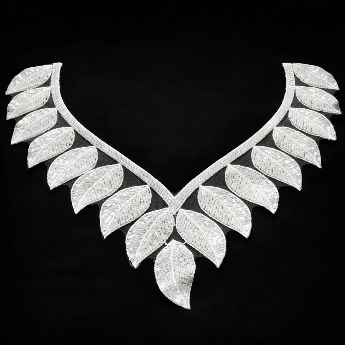 Sequins & Beads Leaf Design Lace Neckline Applique Patch for Dresses, Kurtis & Blouses