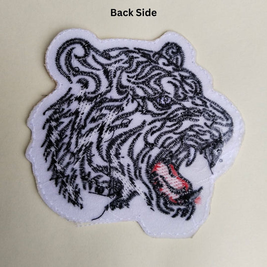 Gleemify tiger head patch close-up vivid orange black embroidery detail India