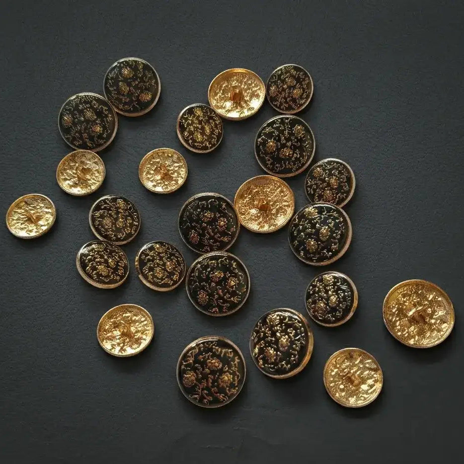 Black gold floral button detail view – metal, 21mm and 16mm, for blazer coat formal suit – Gleemify