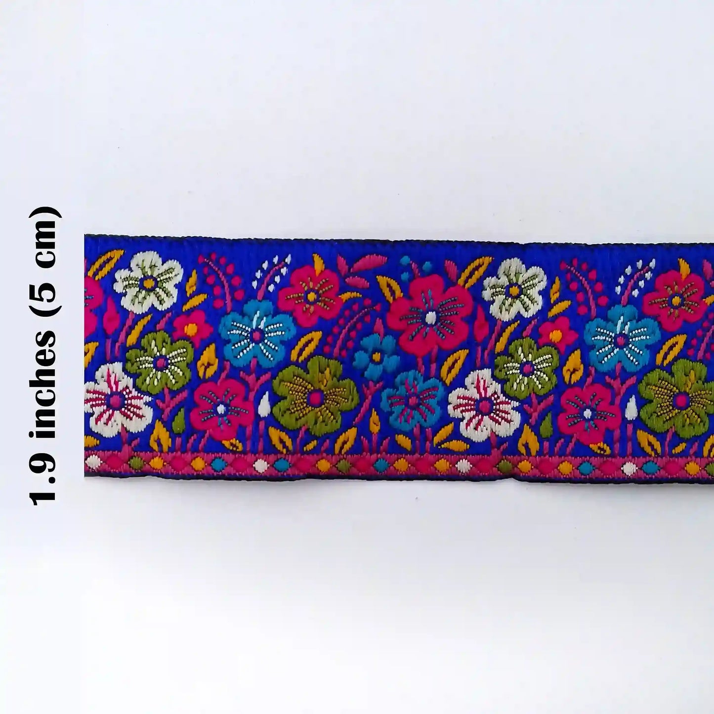 Blue Floral Embroidered Lace Trim for Sarees, Dresses, Dupattas, Blouses & DIY Craft | 2 Meters