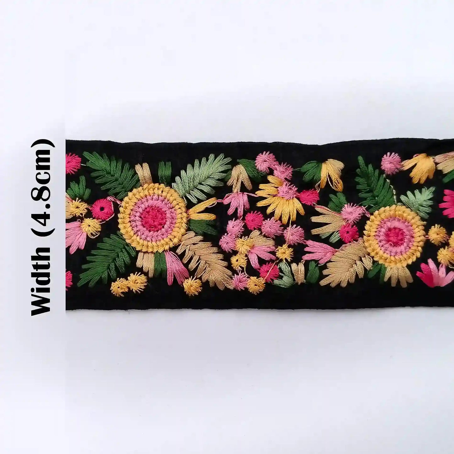 Black Zari Floral Embroidered Lace Trim for Sarees, Gowns, Dupattas, Dresses & DIY Decoration | 2 Meters