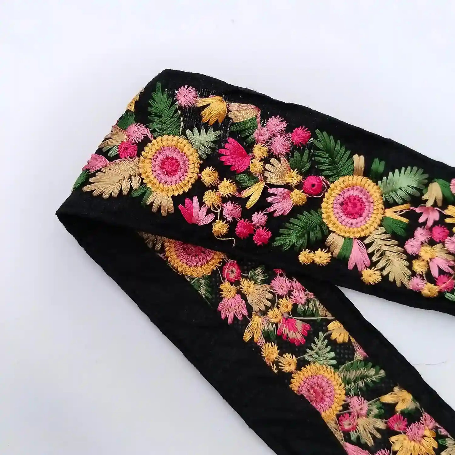 Black Zari Floral Embroidered Lace Trim for Sarees, Gowns, Dupattas, Dresses & DIY Decoration | 2 Meters