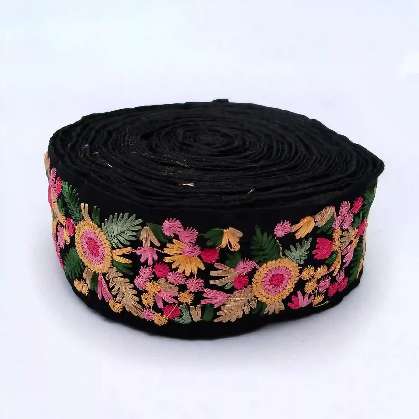 Black zari floral lace trim – zari embroidery, 5cm wide, 2 metres, for saree gown dupatta border – Gleemify