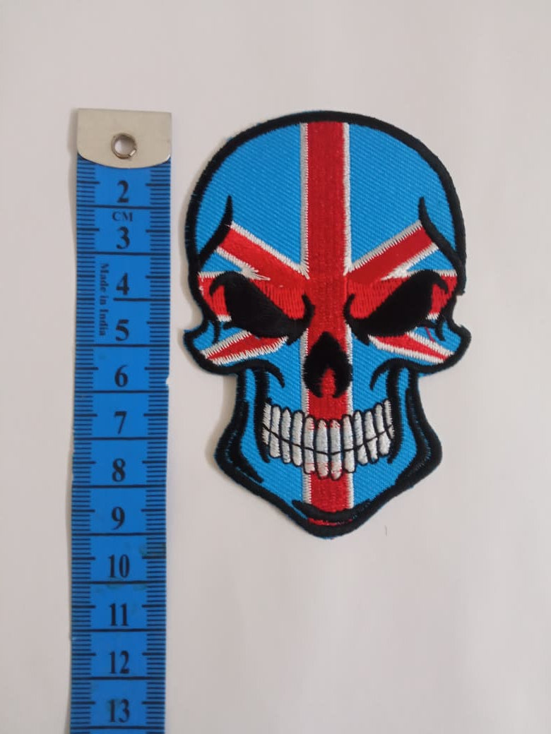 Gleemify British flag skull embroidered patch detail on clothing India