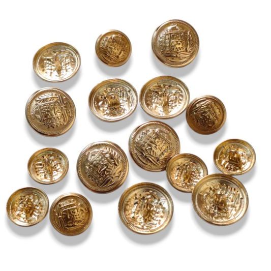 Royal shield crest gold buttons close-up heraldic detail India – Gleemify