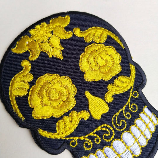 Gleemify sugar skull hotfix patch close-up colorful Day of the Dead design for jacket India