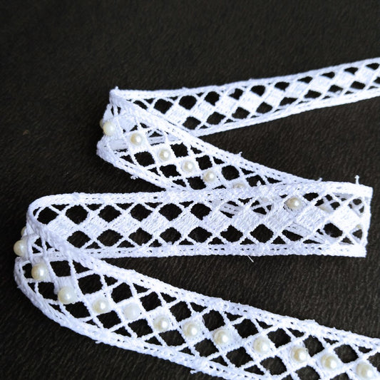 White Pearl Net Lace Trim for Clothing & DIY Craft
