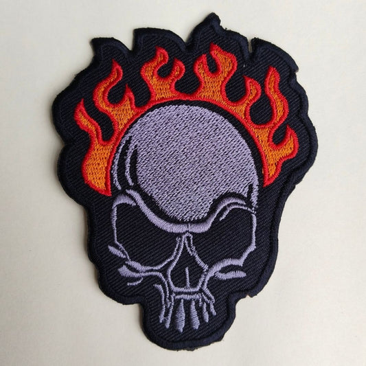 Fire Skeleton Head Embroidered Hotfix Applique