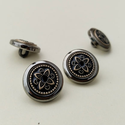 Gunmetal Floral Medallion Button | 12 Pieces