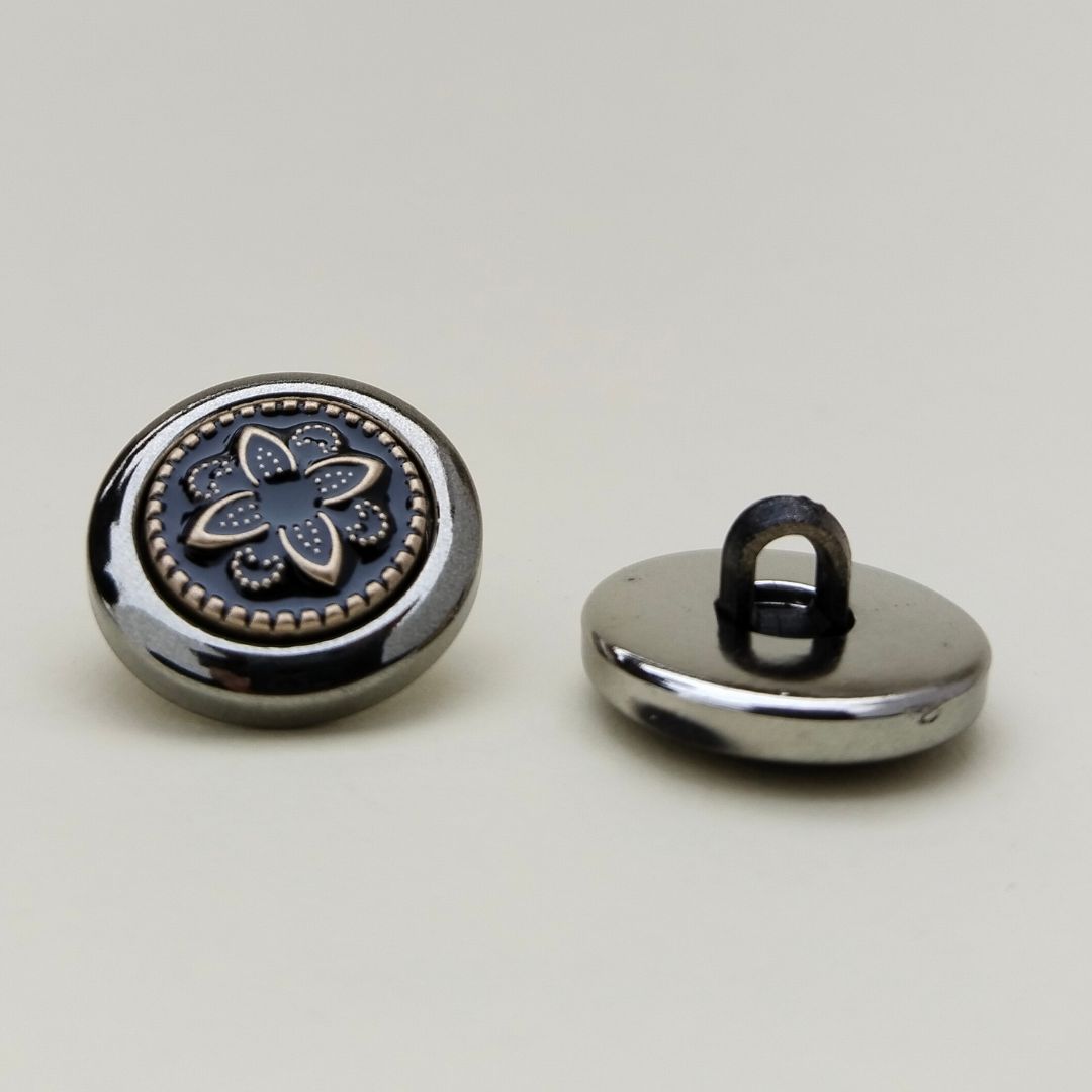 Gunmetal Floral Medallion Button | 12 Pieces