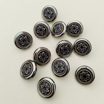 Gunmetal Floral Medallion Button | 12 Pieces