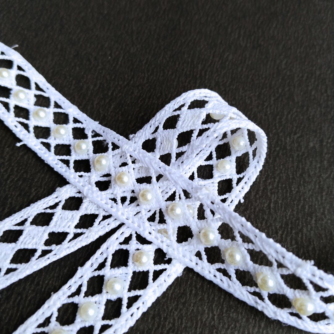 White Pearl Net Lace Trim for Clothing & DIY Craft