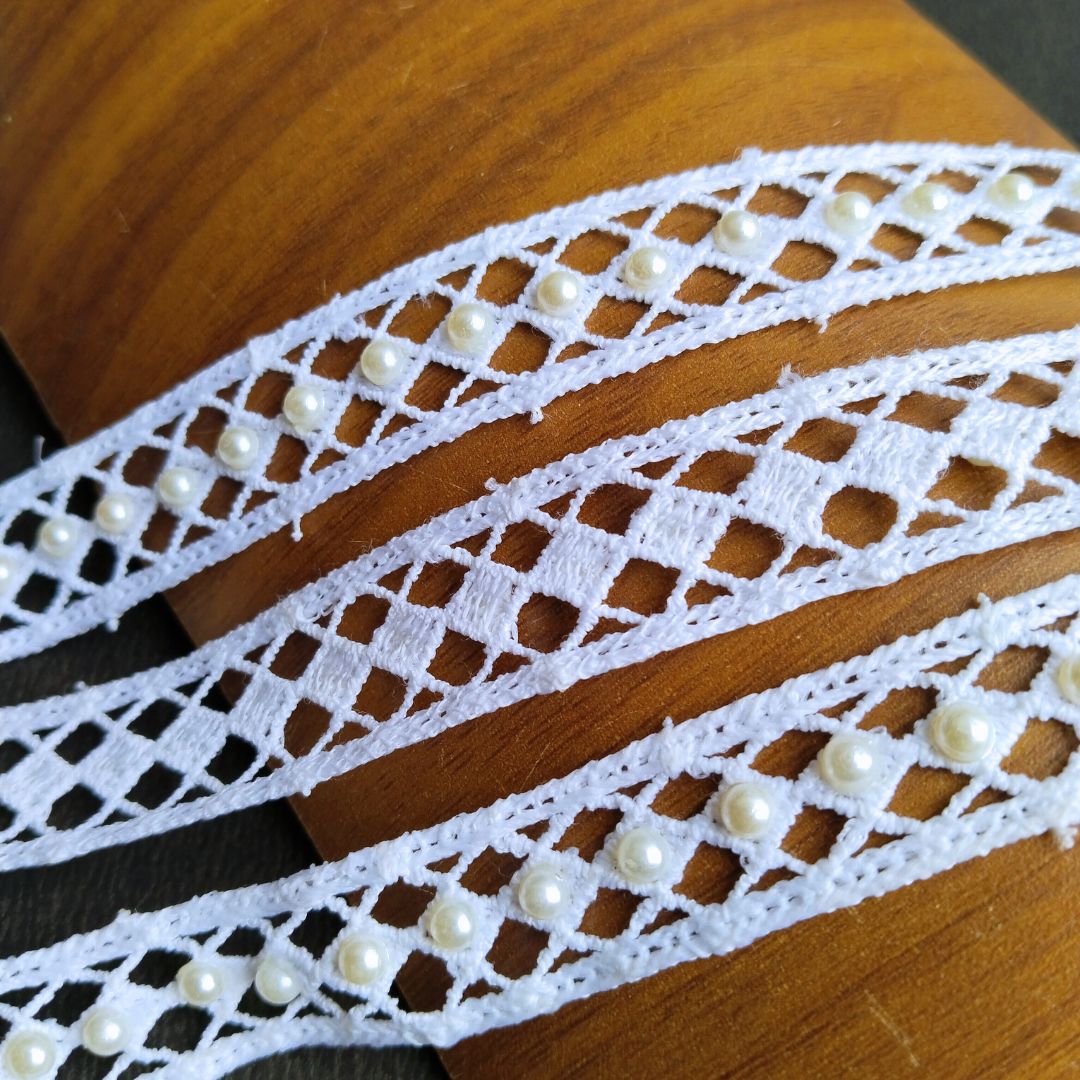 White Pearl Net Lace Trim for Clothing & DIY Craft