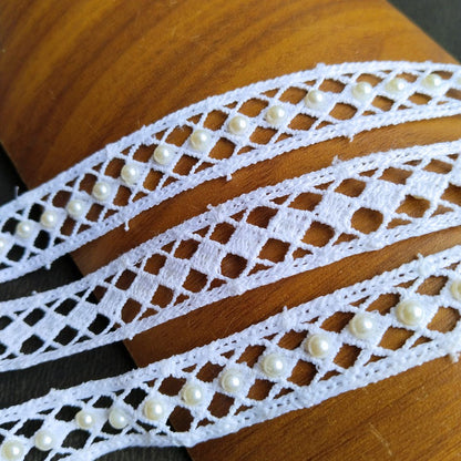 White Pearl Net Lace Trim for Clothing & DIY Craft