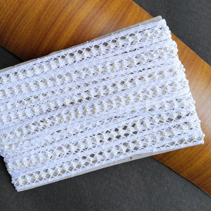 White Pearl Net Lace Trim for Clothing & DIY Craft