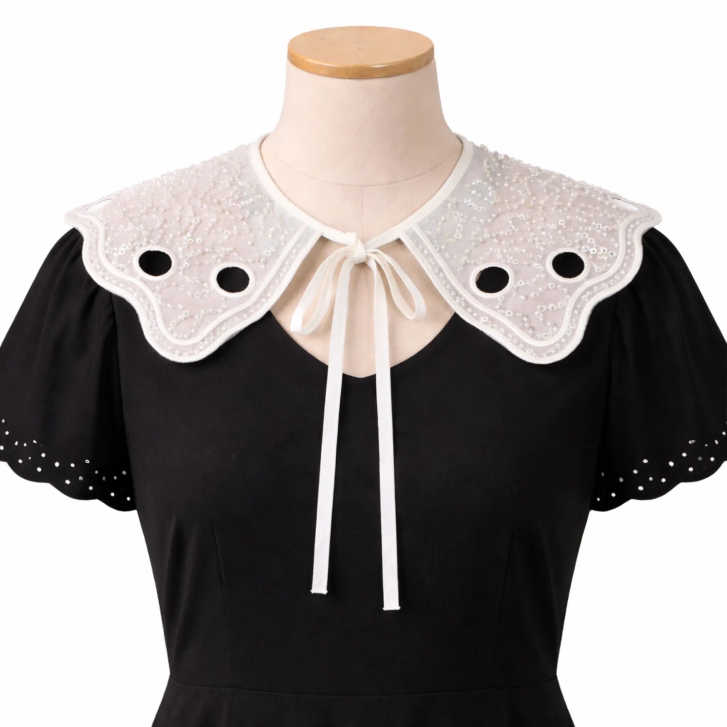Peter Pan collar on dress – sequins beads embellished, 16 inch, removable neck accent India – Gleemify