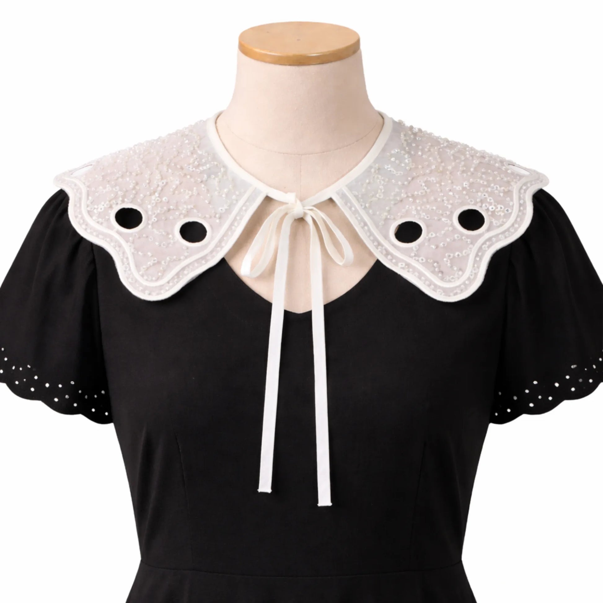 Peter Pan collar on dress – sequins beads embellished, 16 inch, removable neck accent India – Gleemify