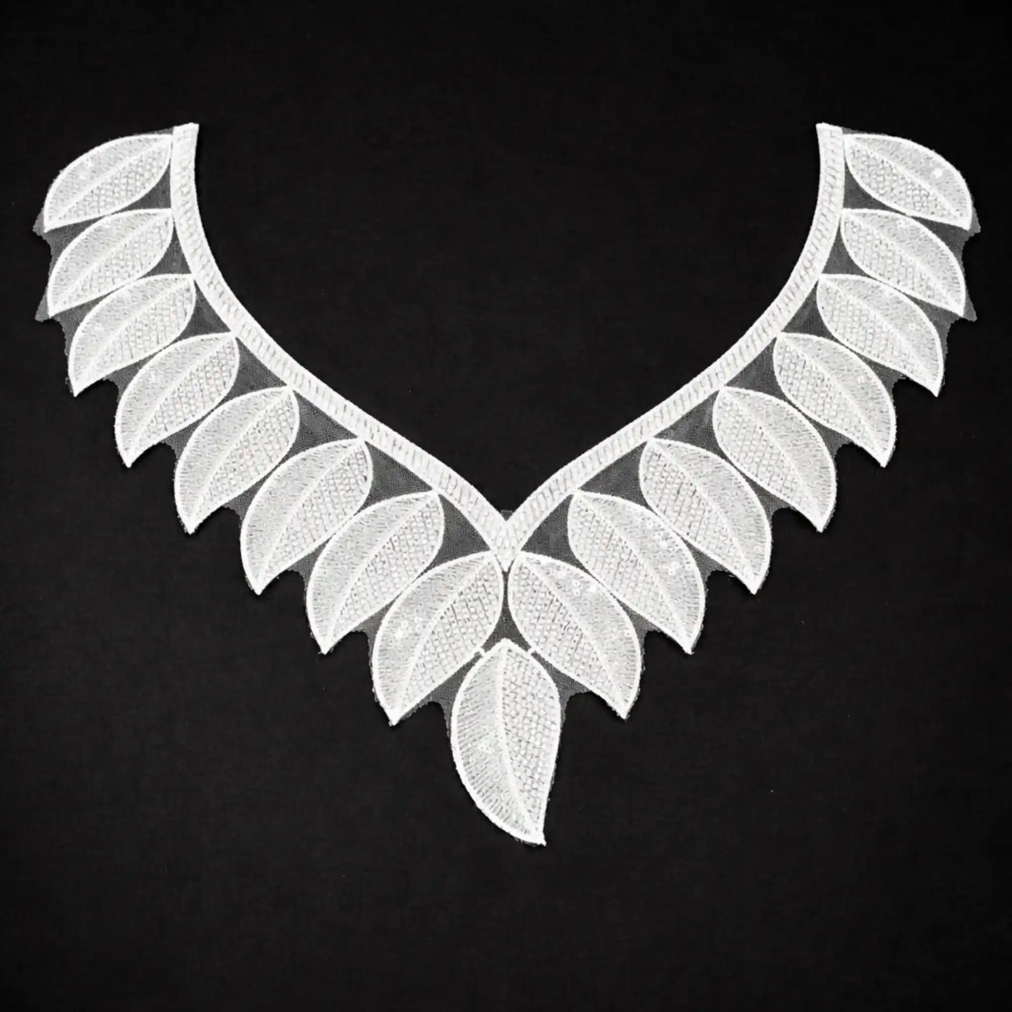 Leaf neckline patch on garment – sequins beads, 13.5x12 inch, for blouse gown India – Gleemify