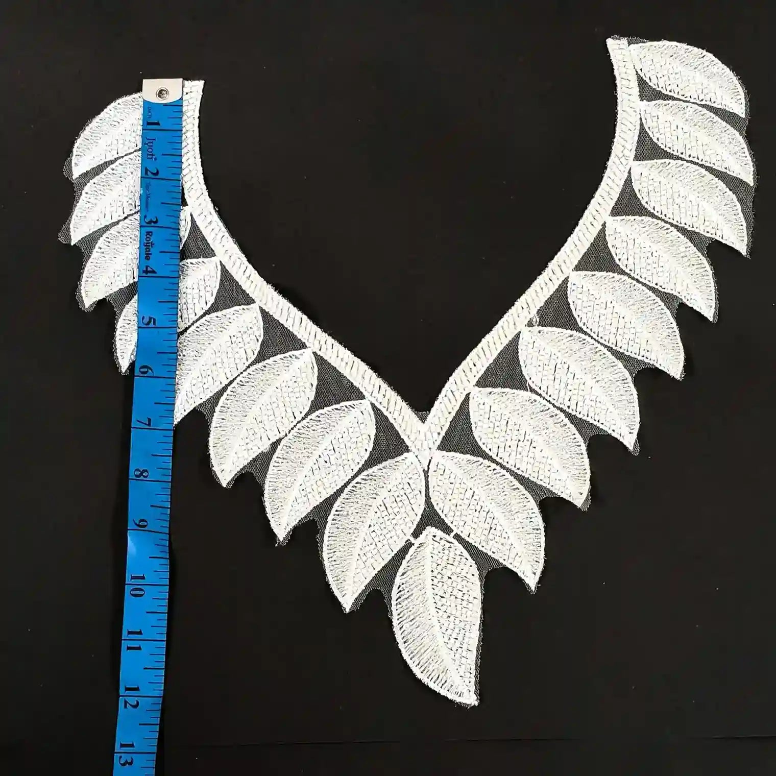 Leaf design neckline applique angle view – sequins beads, 13.5x12 inch, for kurti blouse – Gleemify