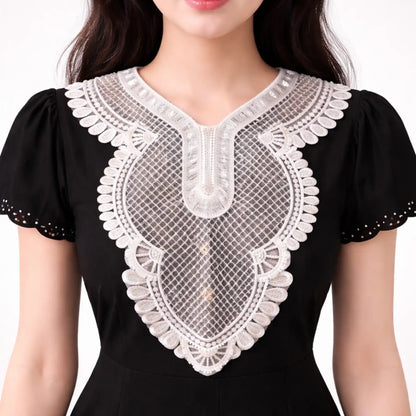 Sequins and beads decorative neckline applique patch, 12.5 x 17 inch, embellished neck trim for kurtis and blouses – Gleemify