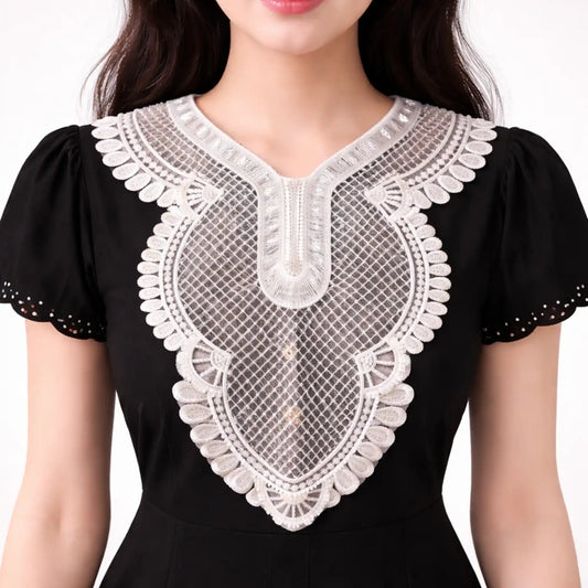 Sequins and beads decorative neckline applique patch, 12.5 x 17 inch, embellished neck trim for kurtis and blouses – Gleemify