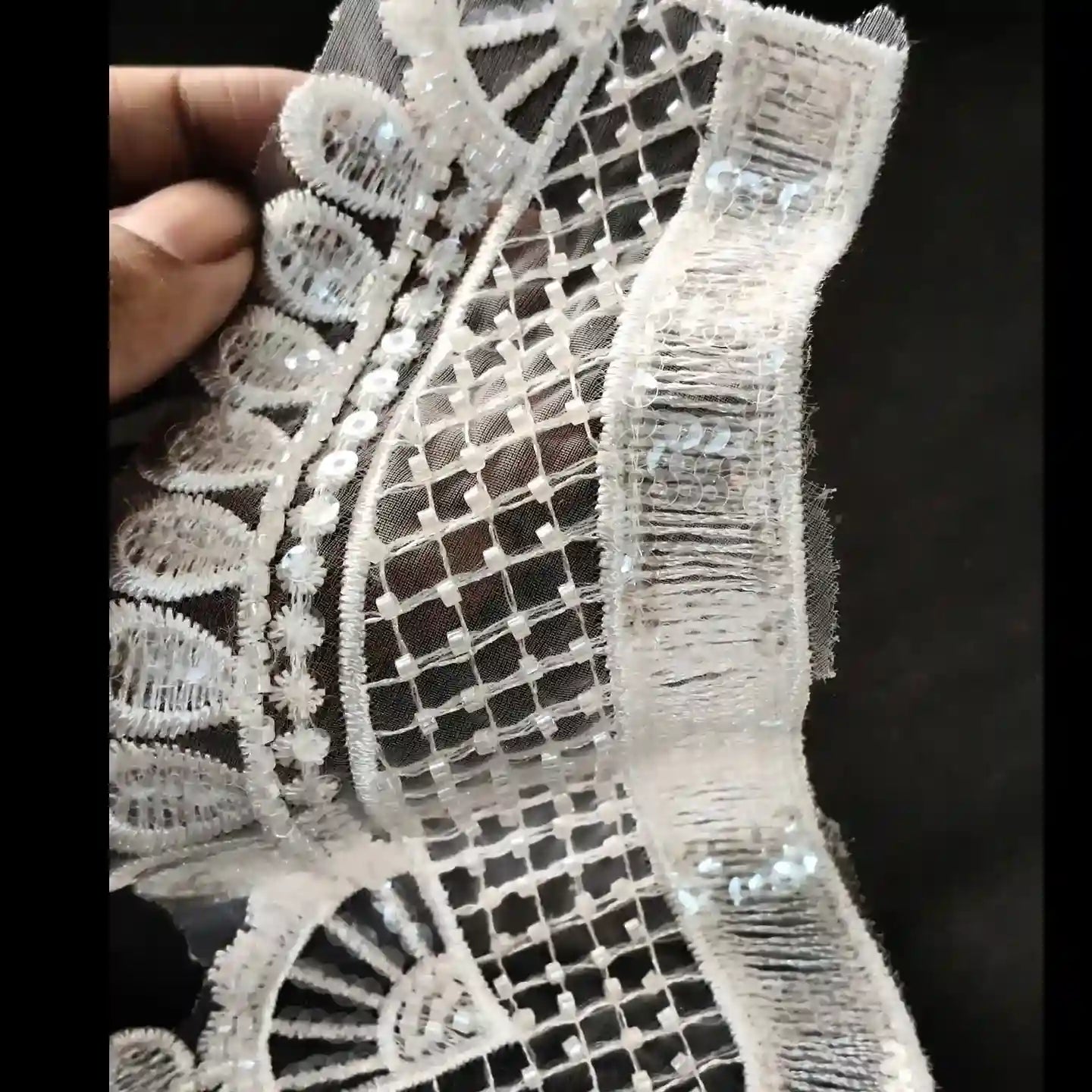 Sequin neckline applique product view – beads embellished, 12.5x17 inch, for dress kurti India – Gleemify