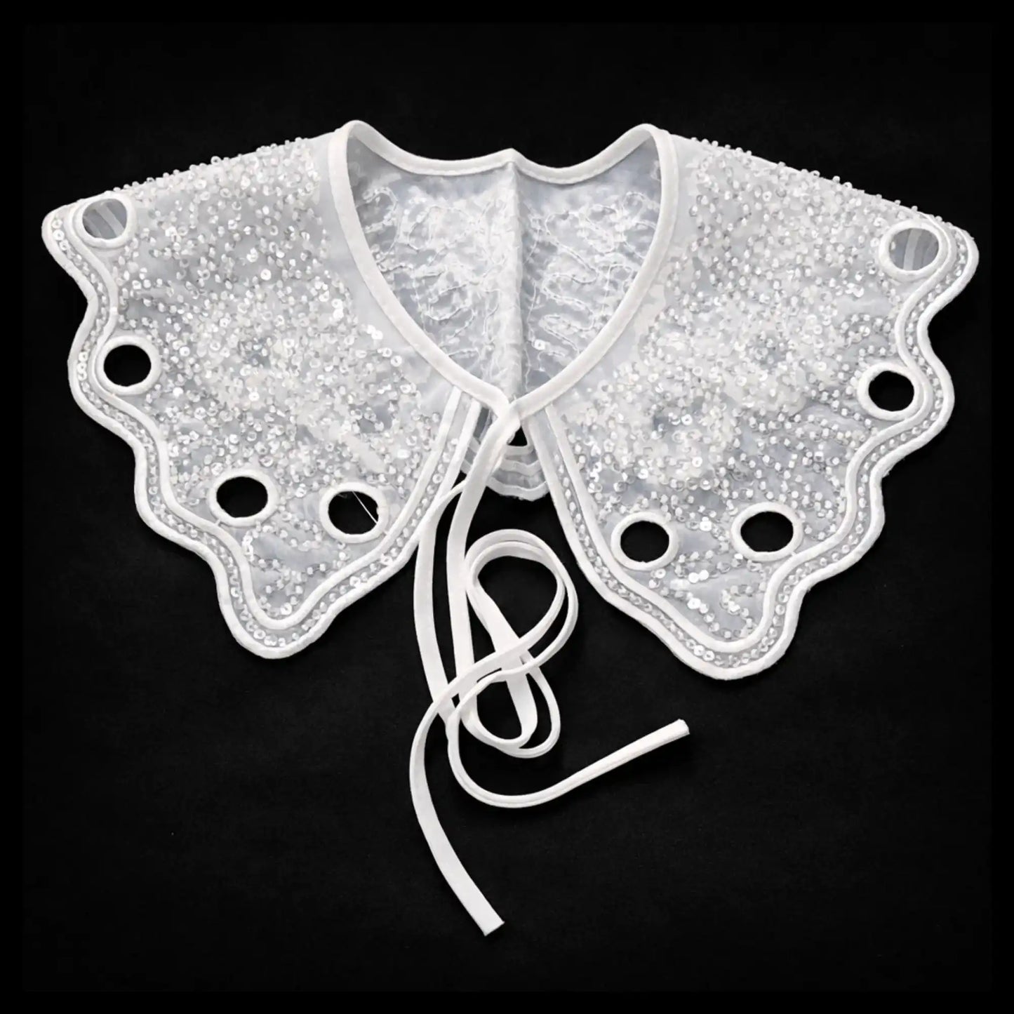 Peter Pan collar sequins close-up – sequins and beads, 16 inch, detachable neck accent for dress – Gleemify