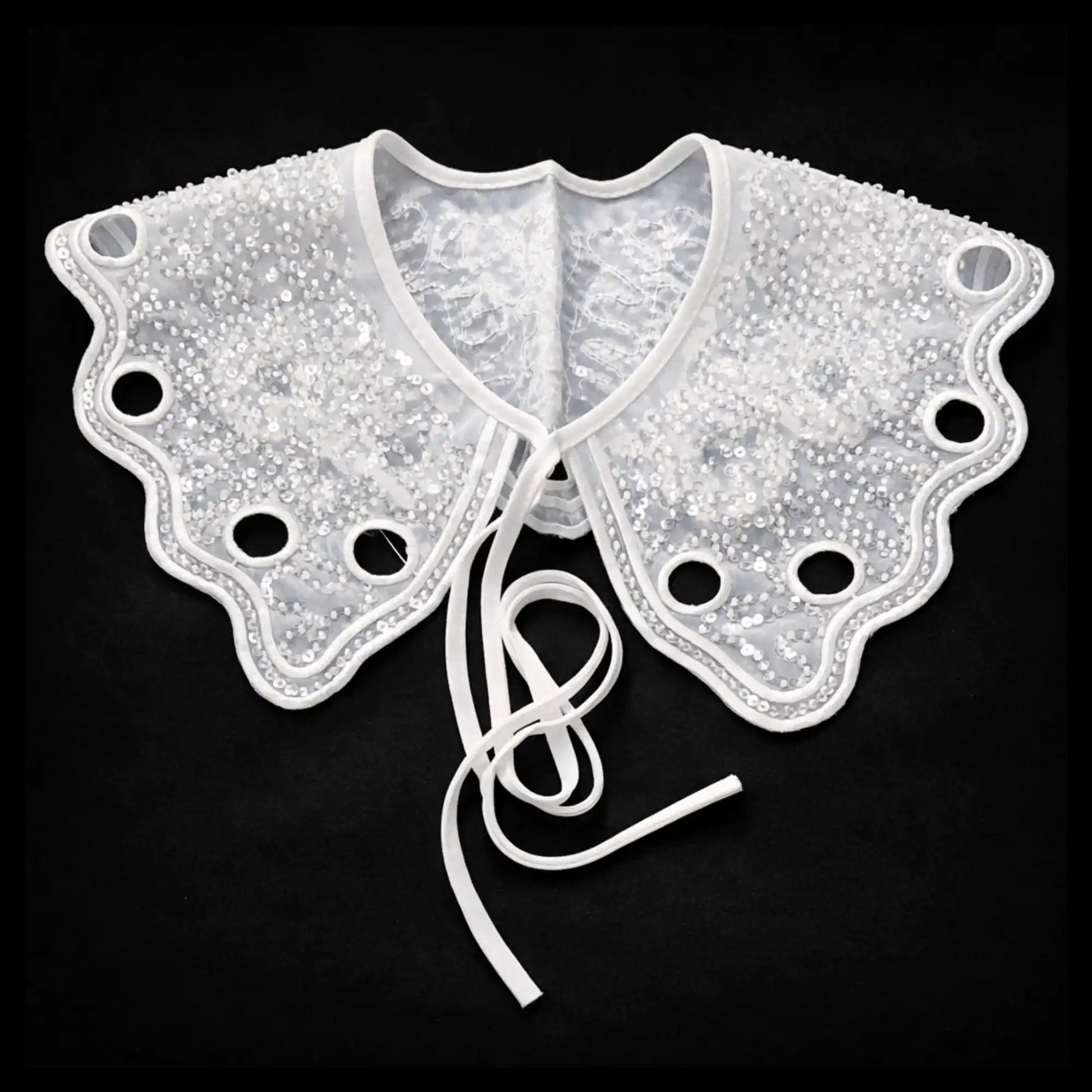 Peter Pan collar sequins close-up – sequins and beads, 16 inch, detachable neck accent for dress – Gleemify