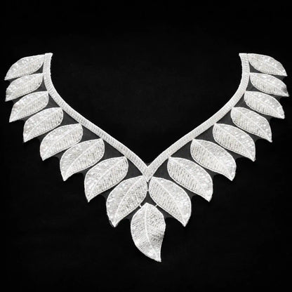 Sequins & Beads Leaf Design Lace Neckline Applique Patch for Dresses, Kurtis & Blouses