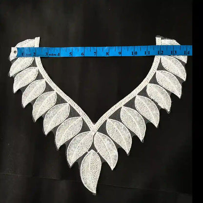 Sequin leaf neckline patch detail – beads embellished, 13.5x12 inch, for ethnic dress India – Gleemify