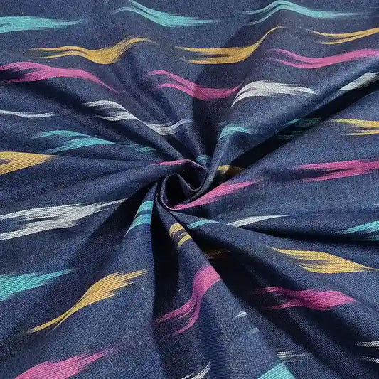 Premium cotton ikat fabric with traditional handloom print, 44-inch wide, for shirts and kurtis – Gleemify