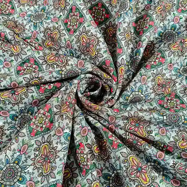 Embroidered floral cotton fabric, 40-inch wide, boutique quality breathable textile for kurtis and dresses – Gleemify