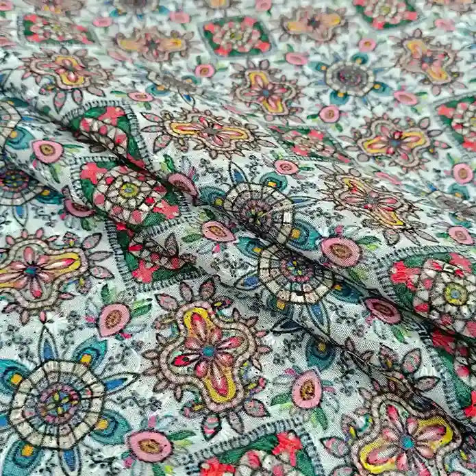 Embroidered cotton fabric detail – pure cotton, 40 inch wide, for ethnic dress kurti India – Gleemify