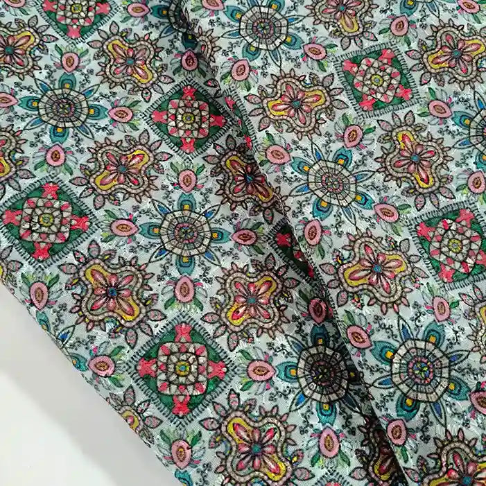 Embroidered cotton fabric drape – pure cotton, 40 inch wide, for ethnic dress kurti India – Gleemify