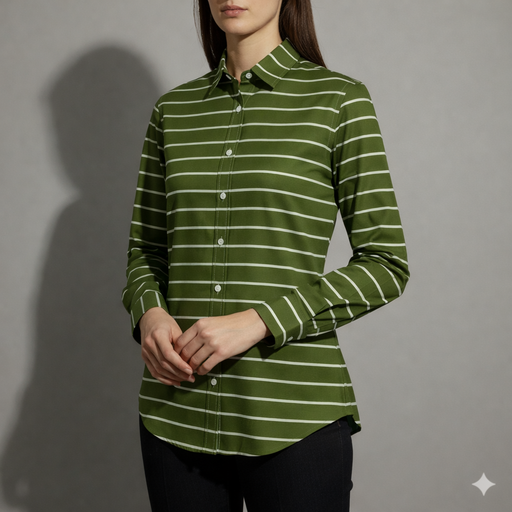 Olive green stripe cotton fabric flat lay – pure cotton, 58 inch wide, for men shirt India – Gleemify