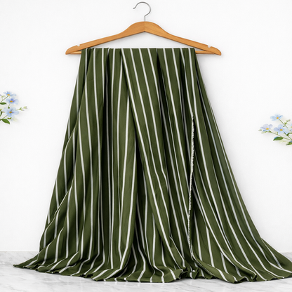 Olive green striped cotton fabric view – pure cotton, 58 inch, for casual ethnic shirt India – Gleemify