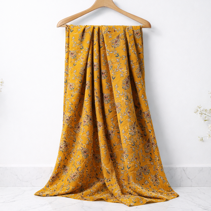 Mustard floral cotton fabric swatch – pure cotton, 40 inch wide, for kurti dress India – Gleemify