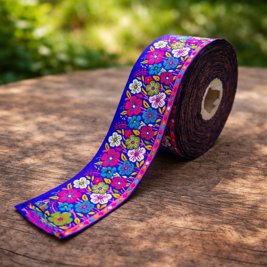 Blue Floral Embroidered Lace Trim for Sarees, Dresses, Dupattas, Blouses & DIY Craft | 2 Meters