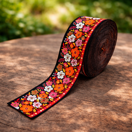 Black Multicolor Floral Lace Border for boutique, Lehenga, Kurti, Dupatta & Craft Projects | 2 Meters