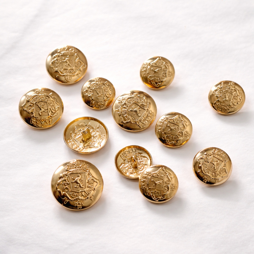 Royal lion crest gold buttons close-up embossed detail bandhgala India – Gleemify