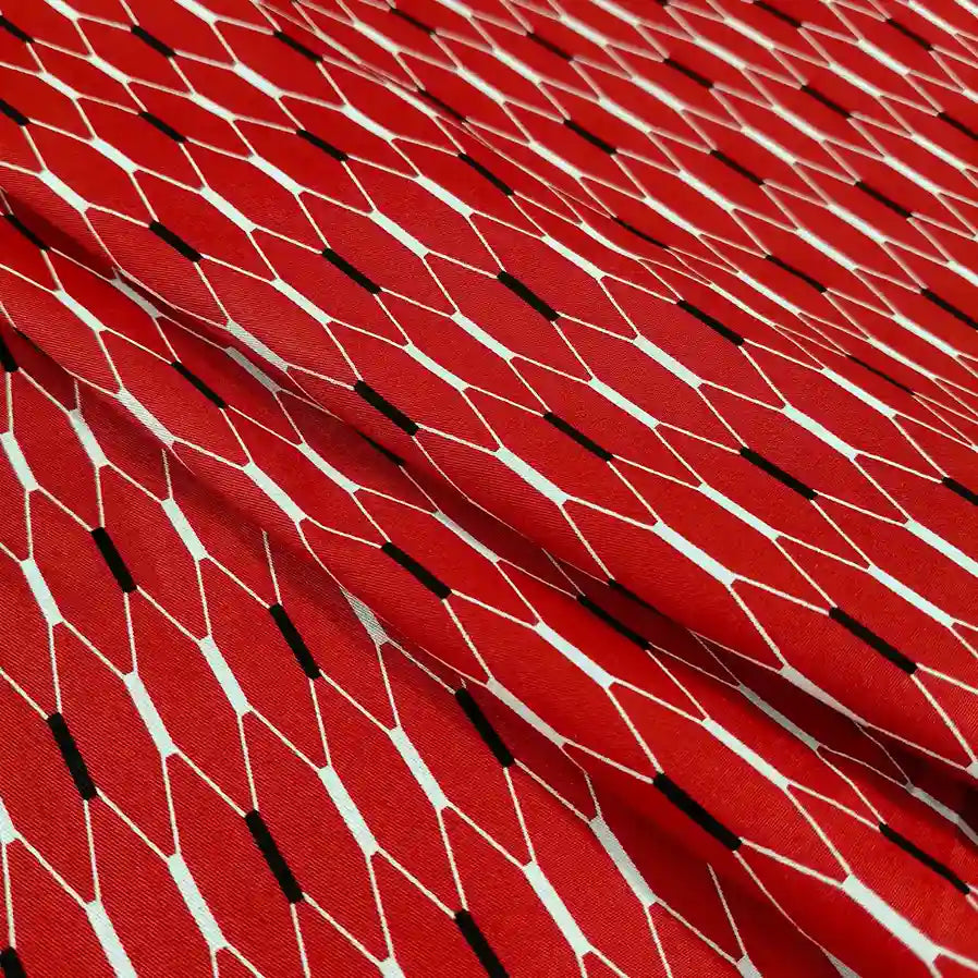 Red geometric cotton fabric swatch – pure cotton, 58 inch wide, for kurti shirt DIY sewing – Gleemify