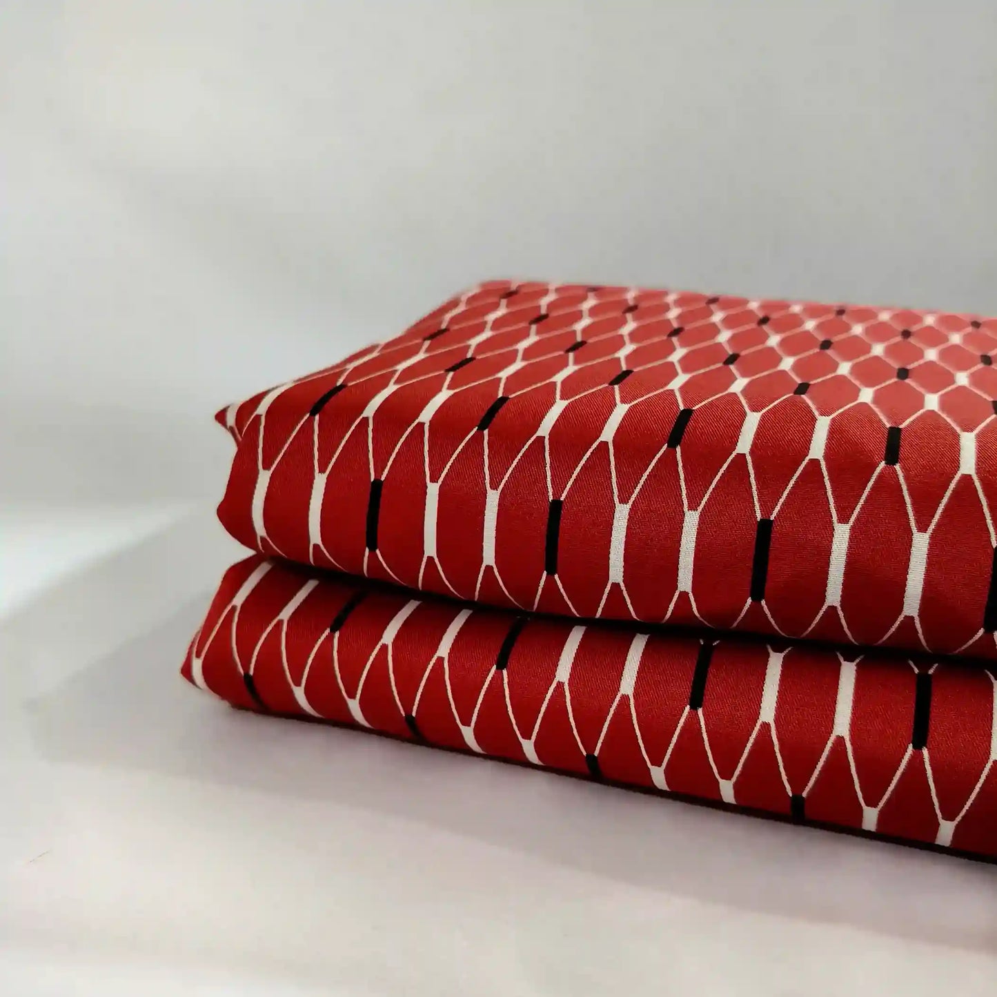 Red geometric cotton fabric drape – pure cotton, 58 inch wide, for ethnic dress kurti India – Gleemify