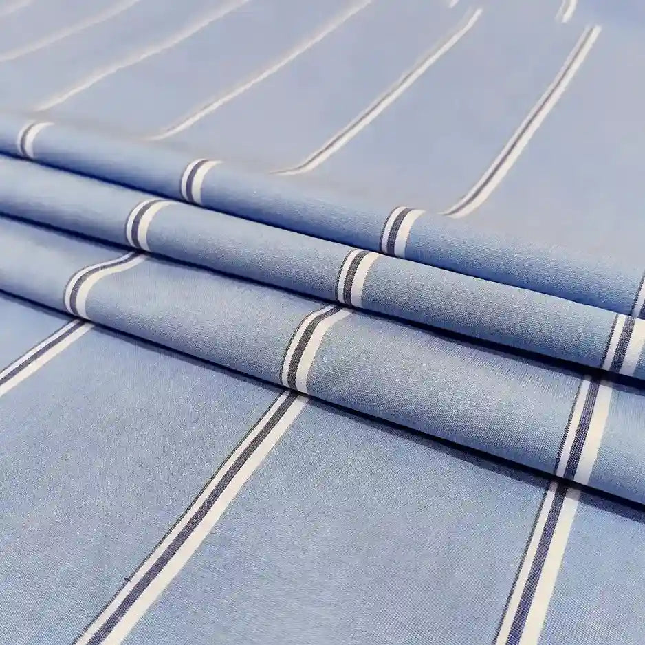 Blue striped cotton fabric roll – pure cotton, 58 inch wide, for kurta shirt tailoring – Gleemify