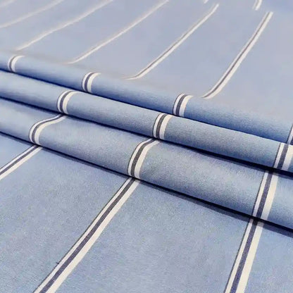 Blue striped cotton fabric roll – pure cotton, 58 inch wide, for kurta shirt tailoring – Gleemify